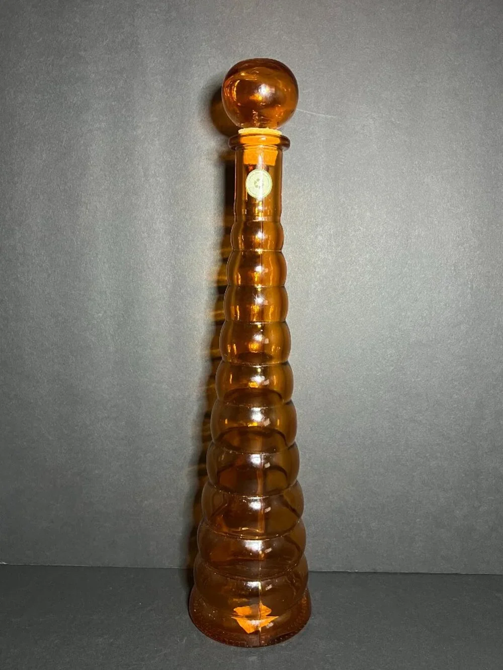 VTG Handmade 100% Recycled Orange Glass Beehive Ribbed Decanter Bottle w Stopper